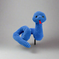 Blue snake with red tongue and silver/black eyes