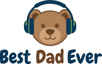 A teddy bear wearing headphones with the text "Best Dad Ever" below it.