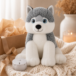 Recordable Husky Stuffed Animal, 16 inch Siberian Husky Voice Message Plush, Memorial Heartbeat Keepsake