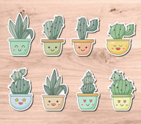 KAWAII CACTUS 8 Piece Waterproof Sticker PACK, Laptop Stickers, Water Bottle Stickers, Encouraging Stickers, Notebook Stickers