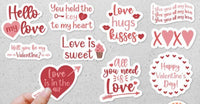 VALENTINES 10 Piece Waterproof Sticker PACK, Laptop Stickers, Water Bottle Stickers, Encouraging Stickers, Notebook Stickers