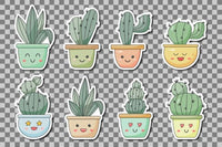 KAWAII CACTUS 8 Piece Waterproof Sticker PACK, Laptop Stickers, Water Bottle Stickers, Encouraging Stickers, Notebook Stickers