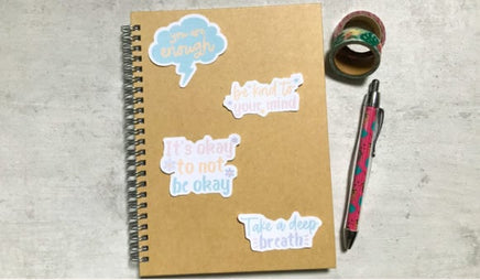Mental Health Stickers, Self-Care Quotes, Waterproof Sticker Pack