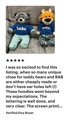 CUSTOM JERSEY Hoodie | Fits 14 to 16 Inch Stuffed Animals | Teddy Bear Outfit | Plushie Hoodie