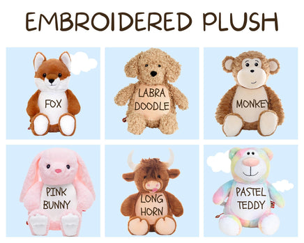 Personalized Embroidered BIRTHDAY BOY Plushie — Custom Name Teddy, First Birthday Gift for Boy, Baby Shower Keepsake