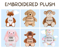 Personalized Embroidered BIRTHDAY GIRL Plushie — Custom Name Teddy, First Birthday Gift for Girl, Baby Shower Keepsake