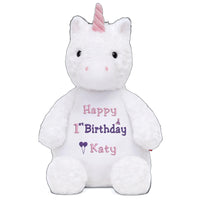 Personalized Embroidered BIRTHDAY GIRL Plushie — Custom Name Teddy, First Birthday Gift for Girl, Baby Shower Keepsake