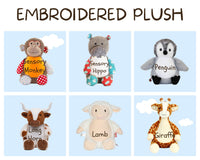 Personalized Embroidered BIRTHDAY BOY Plushie — Custom Name Teddy, First Birthday Gift for Boy, Baby Shower Keepsake