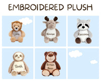 Personalized Embroidered BIRTHDAY BOY Plushie — Custom Name Teddy, First Birthday Gift for Boy, Baby Shower Keepsake