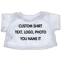 A white t-shirt with the text "CUSTOM SHIRT" printed on it.