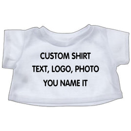 A white t-shirt with the text "CUSTOM SHIRT" printed on it.