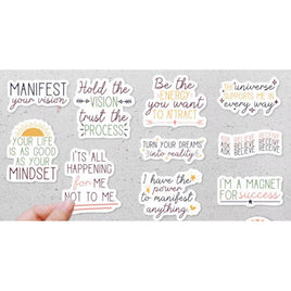 a collection of motivational and inspirational stickers with various phrases and statements.