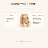 a stuffed rabbit toy, with text providing information about the two types of stuffed animals available for purchase.