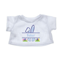 A white t-shirt with a bunny graphic and the name "Baker" printed on it.