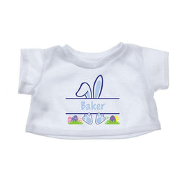 A white t-shirt with a bunny graphic and the name "Baker" printed on it.