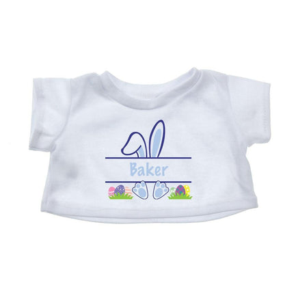 A white t-shirt with a bunny graphic and the name "Baker" printed on it.