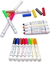 a collection of various colored Sharpie markers, including black, green, red, yellow, blue, and purple markers, as well as some uncapped markers.