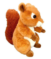 A stuffed toy squirrel with a brown and white fur pattern.