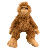 A brown plush toy of a large, furry animal resembling a bear or a similar creature.