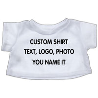 A white t-shirt with the text "CUSTOM SHIRT" printed on it.