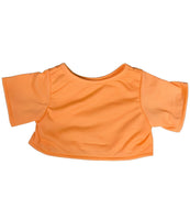 a bright orange cropped t-shirt against a white background.