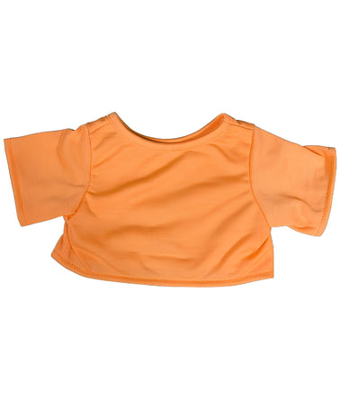 a bright orange cropped t-shirt against a white background.
