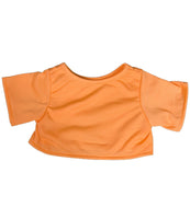 A simple orange t-shirt with short sleeves is shown against a white background.