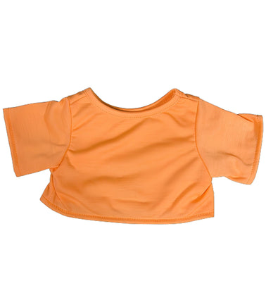 A simple orange t-shirt with short sleeves is shown against a white background.
