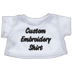 A white t-shirt with the text "Custom Embroidery Shirt" embroidered on it.