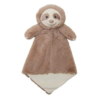 A plush sloth toy with a brown fur coat and a white face.