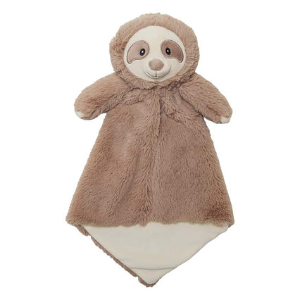 A plush sloth toy with a brown fur coat and a white face.
