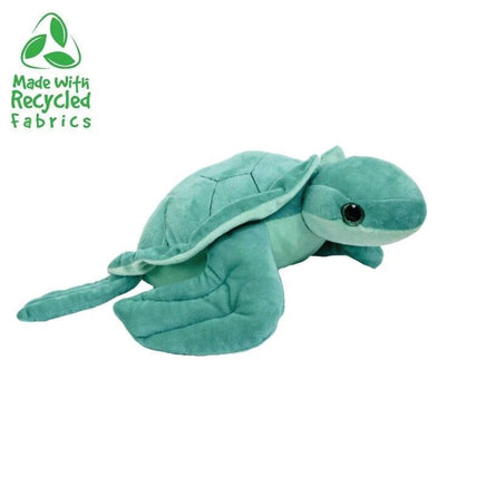 A plush toy of a sea turtle is shown against a white background.