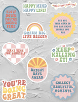 a collection of colorful stickers with motivational and uplifting messages.