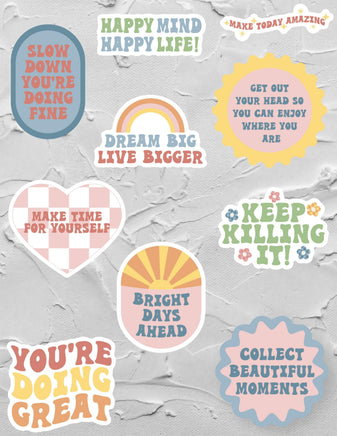 a collection of colorful stickers with motivational and uplifting messages.