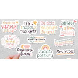 a collection of colorful stickers with positive messages and uplifting phrases.