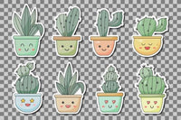 a collection of nine potted cacti with smiling faces, arranged in a grid pattern.