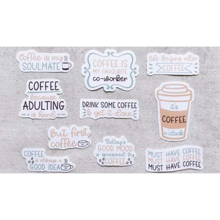 a variety of stickers on a wall