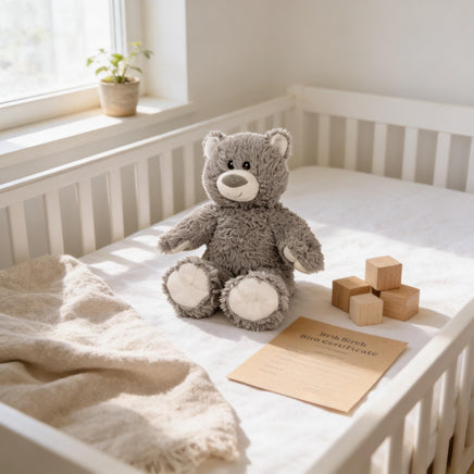 GRAY TEDDY — Stuffed or DIY Kit, Themed Inserts & Birth Certificate — 16 inches — Eco Friendly