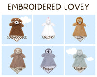 Embroidered lovey stuffed animals