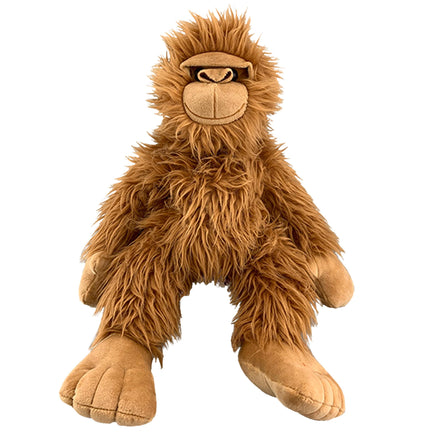 A brown plush toy of a large, furry animal resembling a gorilla or a similar creature.