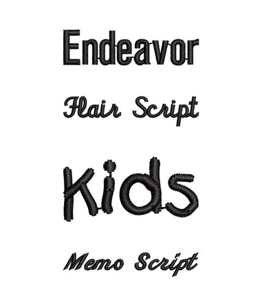 three different font styles: Endavor, Hair Script, and Kids. The text is black and appears to be part of a larger design or pattern.