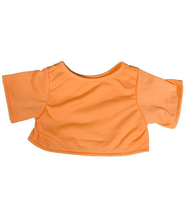 A simple orange t-shirt with short sleeves is shown against a white background.