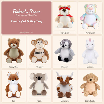 Baker's Bears Embroidered Plush Toys