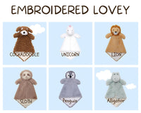Embroidered lovey stuffed animals