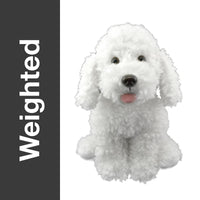 Weighted white poodle plush option, 16 inch curly sensory stuffed dog
