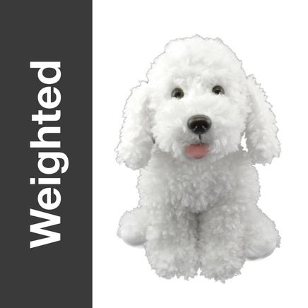 Weighted white poodle plush option, 16 inch curly sensory stuffed dog