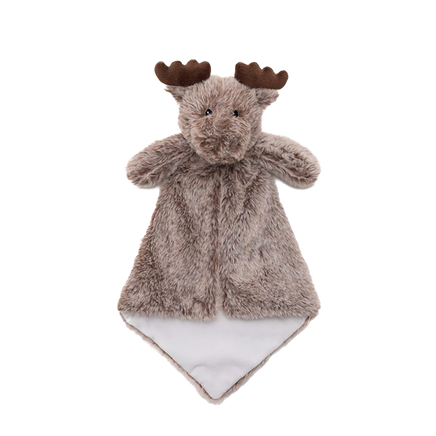 Personalized brown moose lovey baby blanket with embroidered name