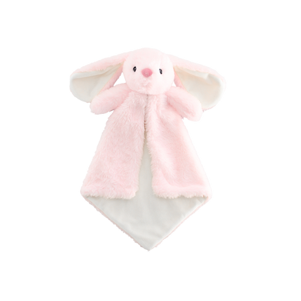 Personalized pink bunny lovey baby blanket with embroidered name