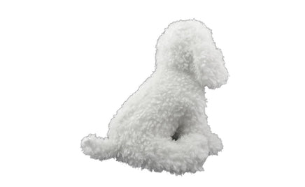 Back view of the white poodle stuffed animal showing its curly tail