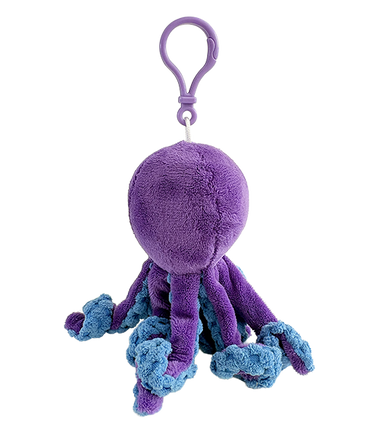 Octopus plush bag clip, back view